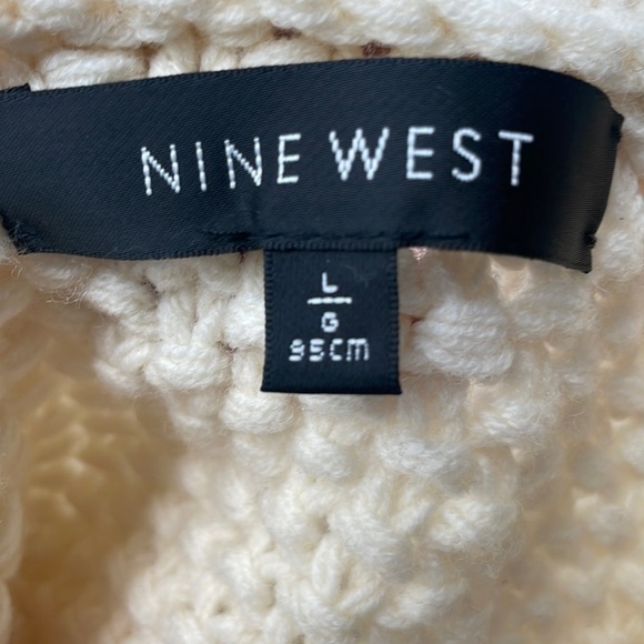 Nine West cream wool blend chunky knit sweater boho fringe sweater sz lg - Picture 3 of 12